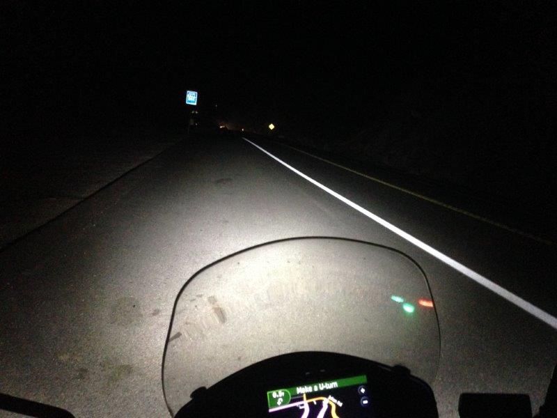 Road View on High Beam pitch black in the rural mountains