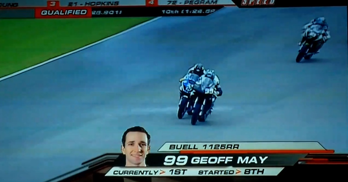 Geoff May on Erik Buell Racing Buell 1125RR Leading AMA Superbike Race