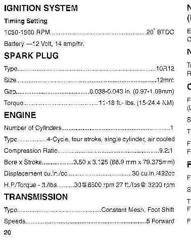 Spark plug specs-owners manual