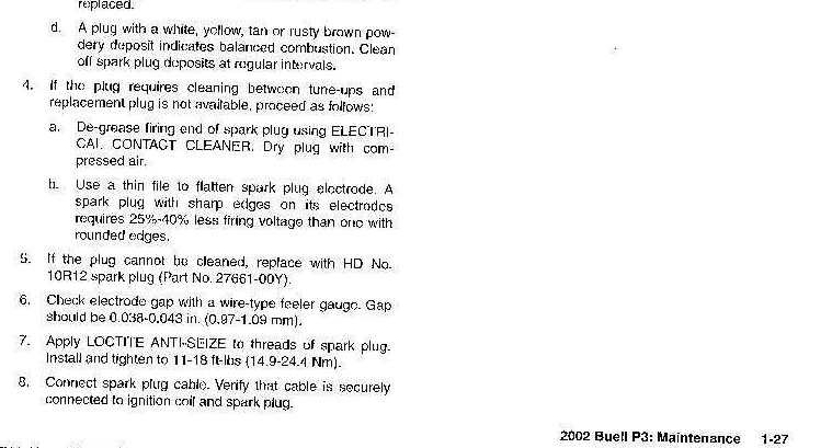 spark plug specs-repair manual