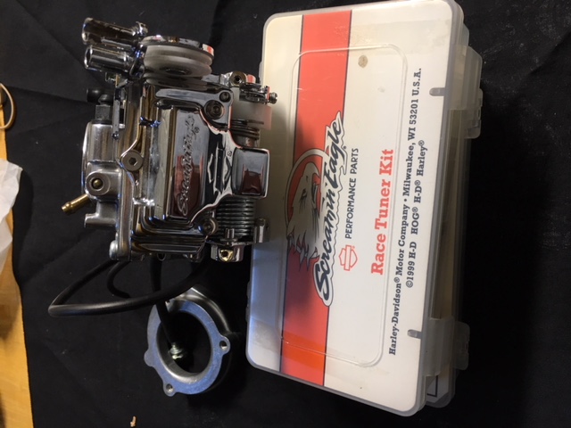 Screamin’ Eagle Polished 42mm HSM Mikuni Carb with Buell adapter and unused Race Tuner Kit 