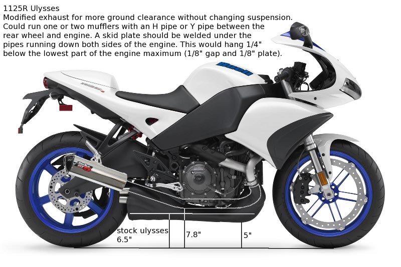 Image of modified 1125r exhaust for increased ground clearance
