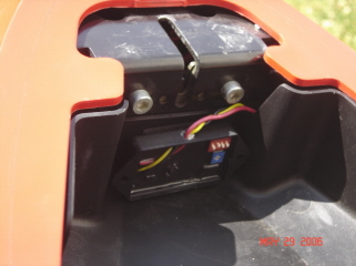 Radiantz LED brake light strobe/flasher box in XB12R tool tray.