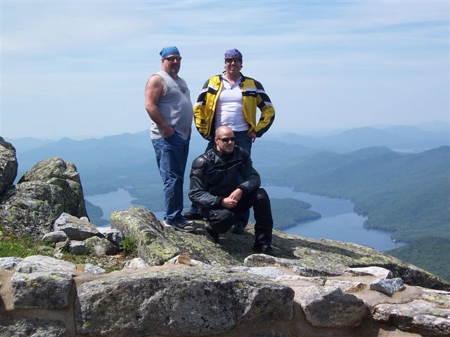 View from the top of Whiteface Mountain. That's me crouching...