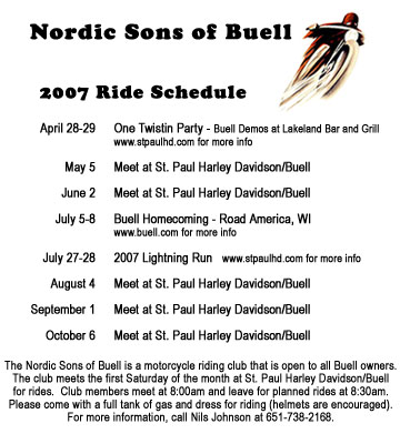 2007 Ride Schedule