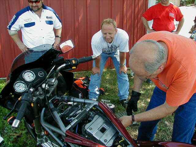 JOhn and crew had to repair a carb that decided to not play nicely...some of us just struck fear into the nice local folks with odd conversation