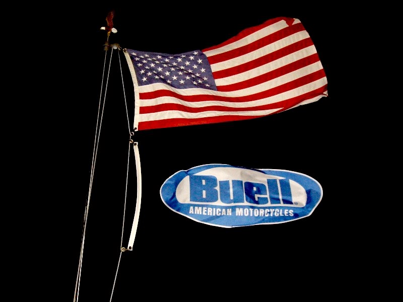 Old Glory and Buell Flag Flying at Night