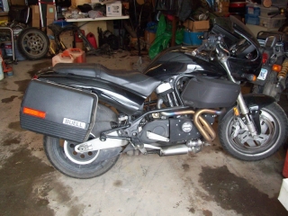 side view of bike with bags mounted