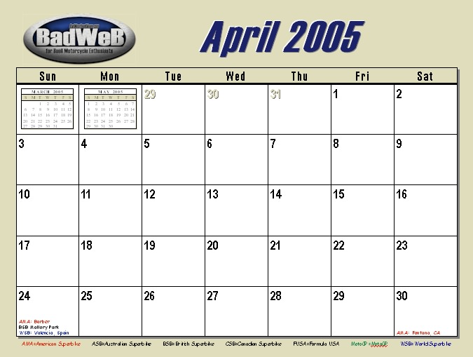 April Calendar Portion
