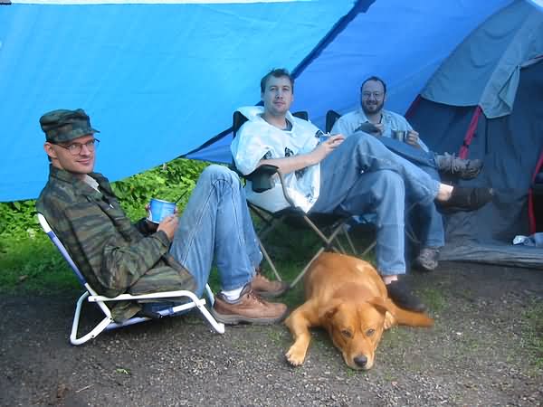Campsite neighbors, three cousins and a dog