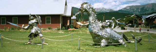 statue made from trash picked up off the road, this is up in Crested Butte, CO